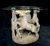 CARVED HORSE FIGURAL LOW GLASS TOP TABLE 