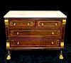 19TH C. ENGLISH INLAID MARBLE TOP CHEST WITH GILT CLAW FEET 