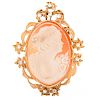 Diamond, Carved Shell and 14K Cameo Brooch