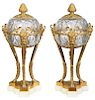 A Pair of French Louis XVI Style Bronze and Cut Crystal Garniture Vases Covers