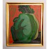 OIL ON CANVAS, JAPANESE ART DECO, WOMAN IN CHILDS POSE