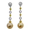 18k Gold 1.00 TCW Yellow & White Diamond Pearl Earrings
