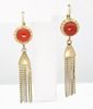 Vintage Rare Corletto 18K Gold Coral Dangle Earrings