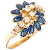 DIAMONDS AND SAPPHIRES RING. 14K YELLOW GOLD