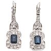 SAPPHIRES AND DIAMONDS EARRINGS. 10K WHITE GOLD AND PALADIUM SILVER