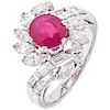 RUBY AND DIAMONDS RING. 14K WHITE GOLD