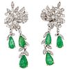 EMERALDS AND DIAMONDS EARRINGS. 18K AND 14K WHITE GOLD