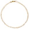 CULTURED PEARLS NECKLACE WITH 14K YELLOW GOLD CLASP WITH DIAMONDS 