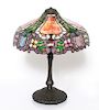 Tiffany Manner Bronze & Leaded Glass Table Lamp