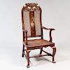 Queen Anne Style Red Japanned and Caned Armchair