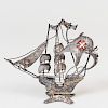 Continental Silvered Metal Filigree Model of a Ship