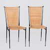 Pair of Contemporary Wrought-Iron and Wicker Side Chairs