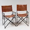 Pair of Continental Metal and Leather Campaign Armchairs