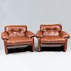 Pair of Tobia Scarpa 'Coronado' Brown Leather Chairs, for B & B Italia