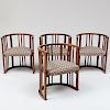 Set of Four Josef Hoffman Style Walnut Armchairs