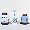 Two of Chinese Blue and White Porcelain Ginger Jars and a Chinese Porcelain Mallet Form Vase