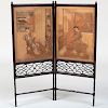 George II Style Mahogany and Chinese Painted Two Panel Screen