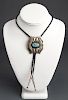 Navajo Silver & Turquoise Leather Lariat Necklace