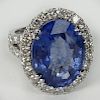 PGS Certified 11.12 Carat Oval Cut Sapphire and 18 Karat White Gold Ring