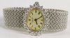 Lady's Vintage Bueche Girod approx. 2.50 Carat Round Cut Diamond and 18 Karat White Gold Mesh Bracelet Mechanical Movement Watch