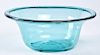 Large free blown aquamarine glass bowl