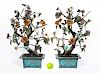 Pair, Chinese Jade Trees in Cloisonne Planters