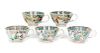 Set Five Chinese Famille Verte Porcelain Teacups
