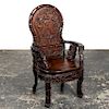 Late 19th C., Chinese Carved Hardwood Arm Chair