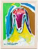 Menashe Kadishman, "Sheep Head" Colorful Oil