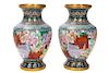Pair, Chinese Floral Motif Cloisonne Urns
