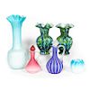 Six Pieces Of Satin Art Glass Including Vases