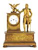 EXTREMELY RARE AND IMPORTANT NEOCLASSICAL BRASS AND ORMOLU MOUNTED MANTEL CLOCK, MADE FOR THE AMERICAN MARKET. DUBUC. PARIS. CIRCA 1810.