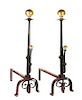 PAIR OF WILLIAM AND MARY WROUGHT IRON AND BRASS TRIMMED ANDIRONS. FRENCH OR ENGLISH. CIRCA 1700.