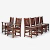 L. & J.G. Stickley, dining chairs models 820 and 822, set of five plus one