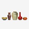 Beatrice Wood, Teco, Paul Revere Pottery and Pewabic Pottery, miniature vessels, set of five
