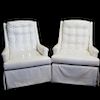 Pair Of Mid Century Tufted Swivel Arm Chairs