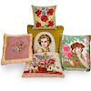 (5 Pc) Lot Of Antique Needle Point Pillows