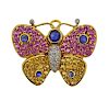 18K Gold Diamond Multi Sapphire Butterfly Brooch Pendant