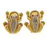 14k Gold Diamond Frog Earrings 