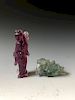 TWO CHINESE  ANTIQUE AMETHYST AND TOURMALINE CARVED FIGURES
