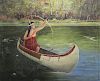 Early 20th C. Painting of Indian Woman in Canoe