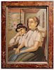 Signed, Early 20th C. Painting of Woman w/ Boy