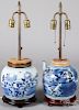 Two Chinese export blue and white table lamps
