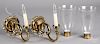 Pair of Ball & Ball brass sconces, with globes