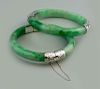 FINE Chinese Pair Green Jade (Feicui) Bangles with White metal connections, 2 7/8" -2 3/8" diameter