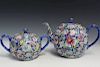 Chinese Antique Hundred-Flowers Porcelain Teapot and Suger Bowl. Early 20th C.