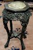 Chinese Carved Hardwood Side Table with Marble Top. 