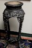 Chinese Carved Hardwood Tall Side Table with Marble Top. 