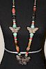 Old Chinese Beaded Necklace. Coral, Turquoise, Jade, Coral, Amber beads with Silver Pendant,