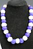 Antique European blue and white glass bead necklace